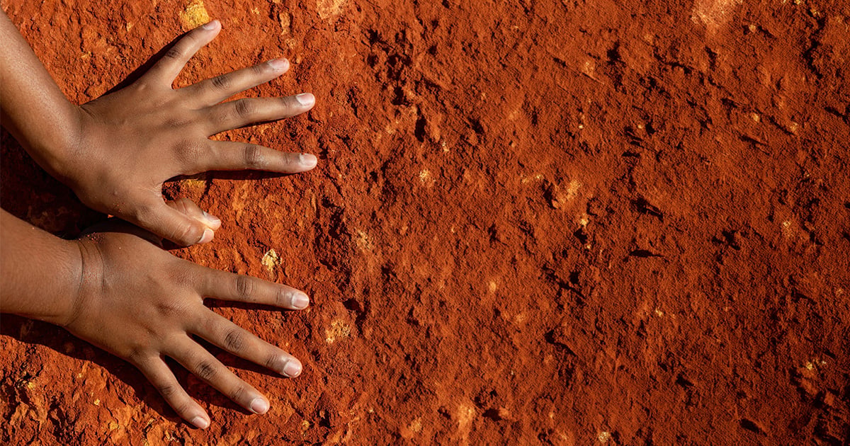 a child's hands on some dirt