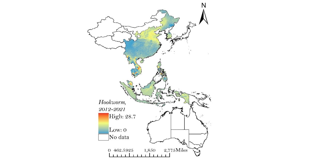 map depicting western pacific hotspots for parasitic worms