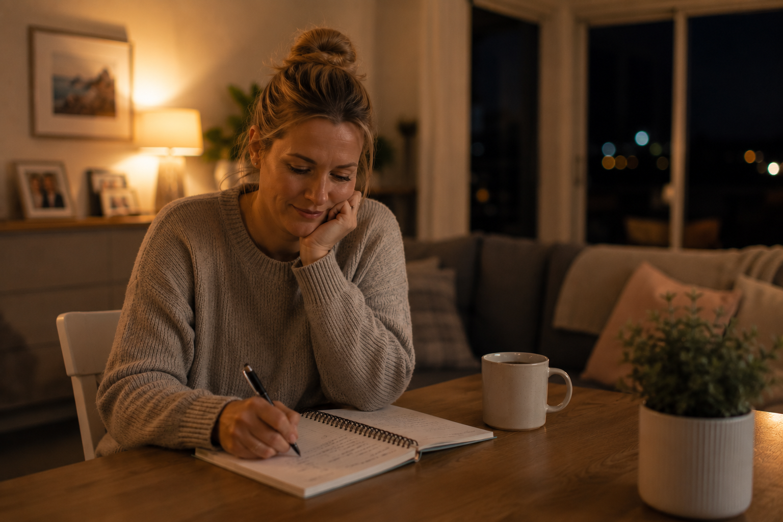 woman writing in a book